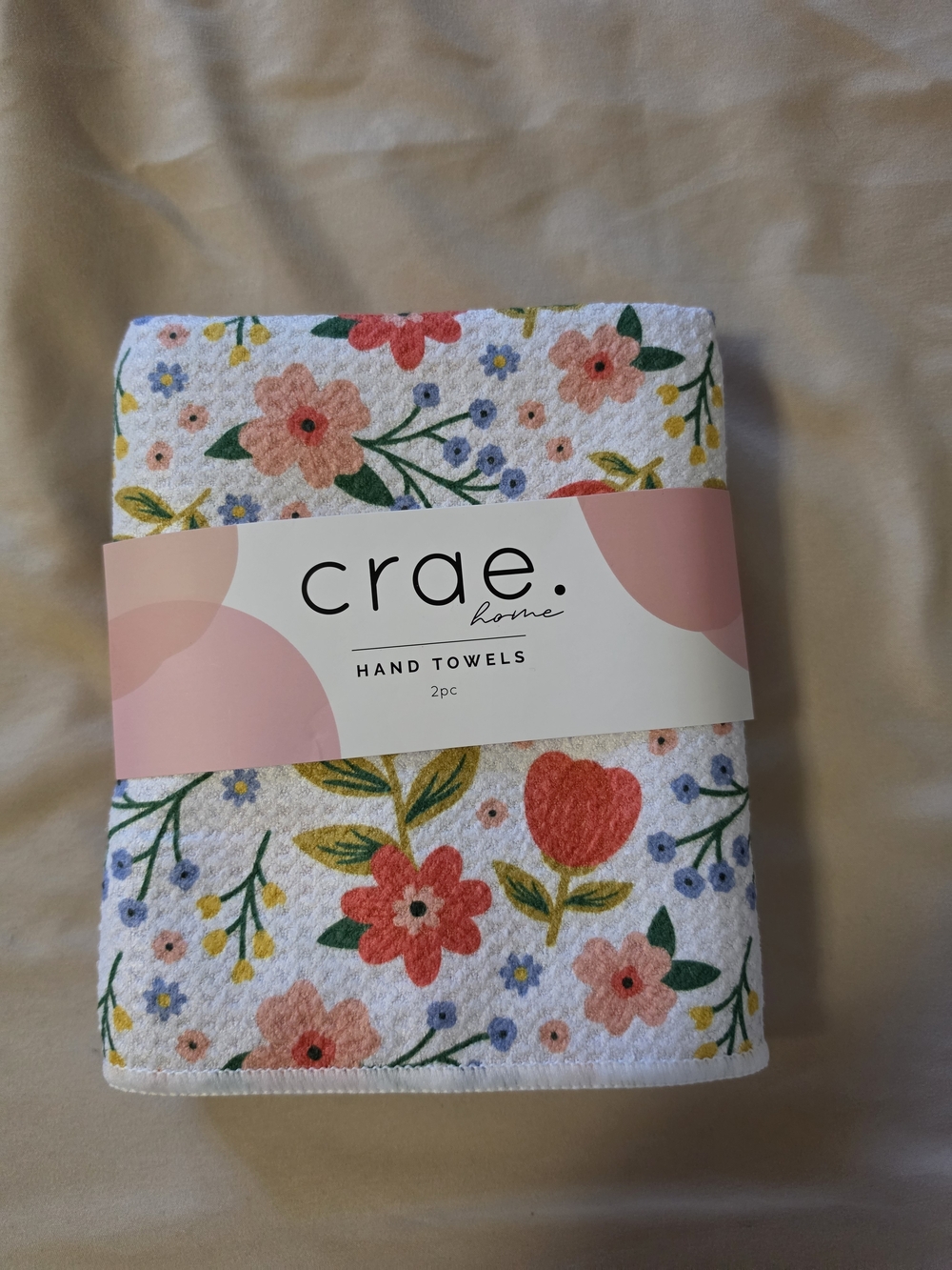 Crae Home Floral Hand Towels - White with Multicolor Flowers (2pc)